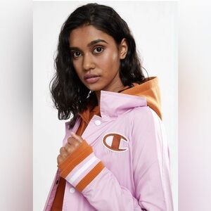 Champion Retro Coaches Jacket Logo Snap Medium Pink Orange